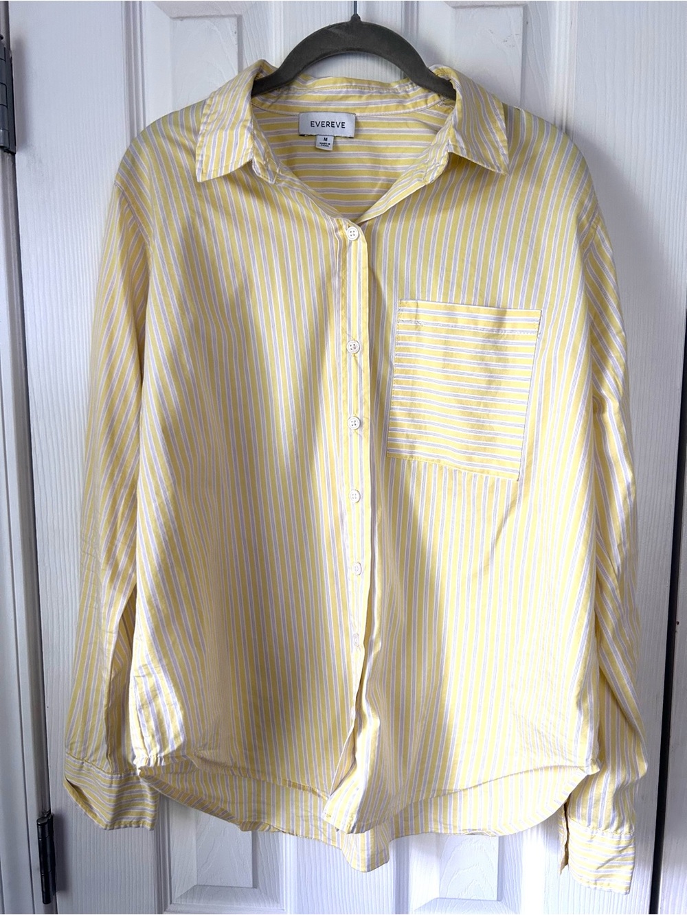 EVEREVE Yellow White Striped Button Down Shirt Size Medium